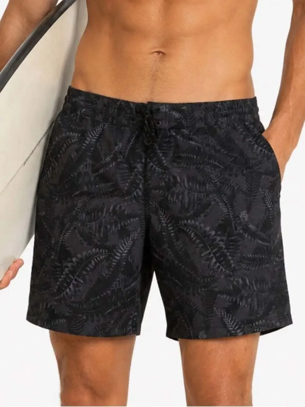 Far West Men's Black Patterned Mesh Lined Swim Trunks Swimwear Size Medi…